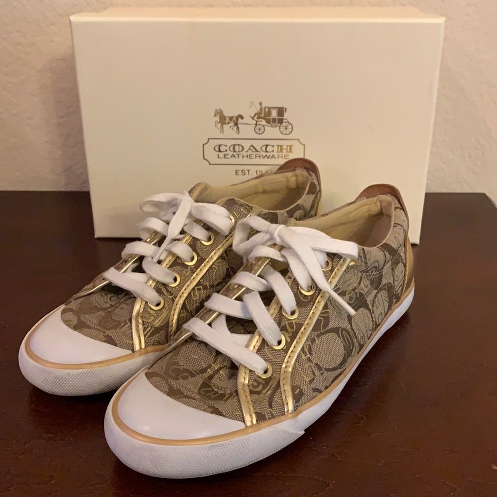 Coach Poppy “Barrett” Canvas Sneakers - Gold/Khaki